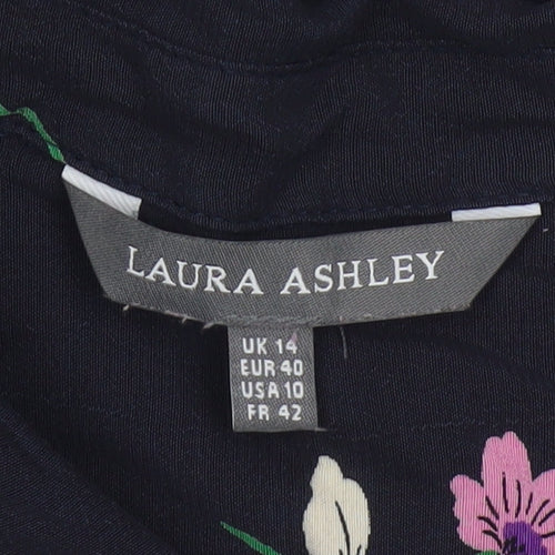 Laura Ashley Women's Blue Floral Sleeveless Collared Tunic Blouse Size 14