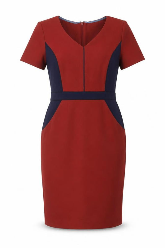 Front view of Boden Women Red Colourblock Sheath Knee Length Dress, size 8
