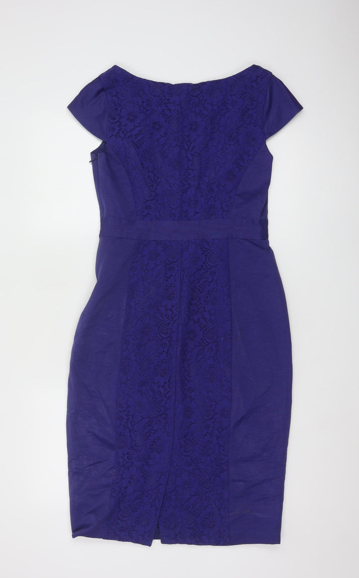 Monsoon Women Blue Lace Sheath Dress UK 10 Scoop Neck Knee Length