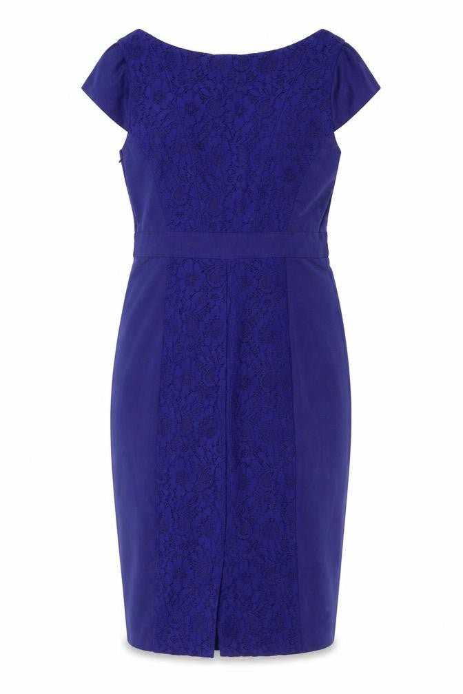 Monsoon Women Blue Lace Sheath Dress UK 10 Scoop Neck Knee Length