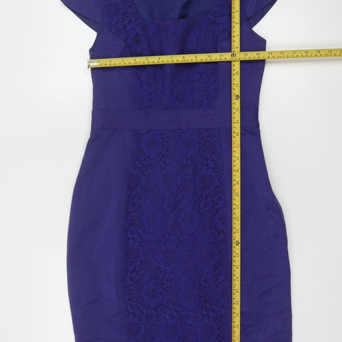 Monsoon Women Blue Lace Sheath Dress UK 10 Scoop Neck Knee Length