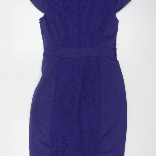 Monsoon Women Blue Lace Sheath Dress UK 10 Scoop Neck Knee Length
