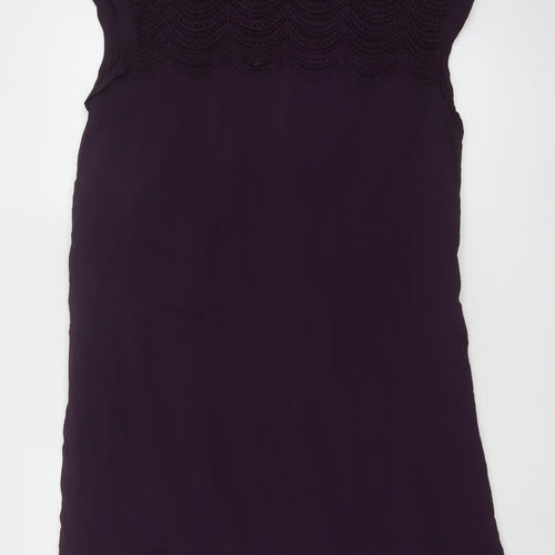 White Stuff Women's Purple Lace Trim Sleeveless Shift Dress Size 16