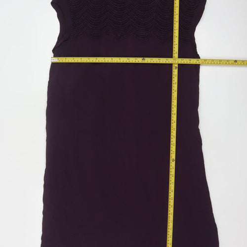 White Stuff Women's Purple Lace Trim Sleeveless Shift Dress Size 16