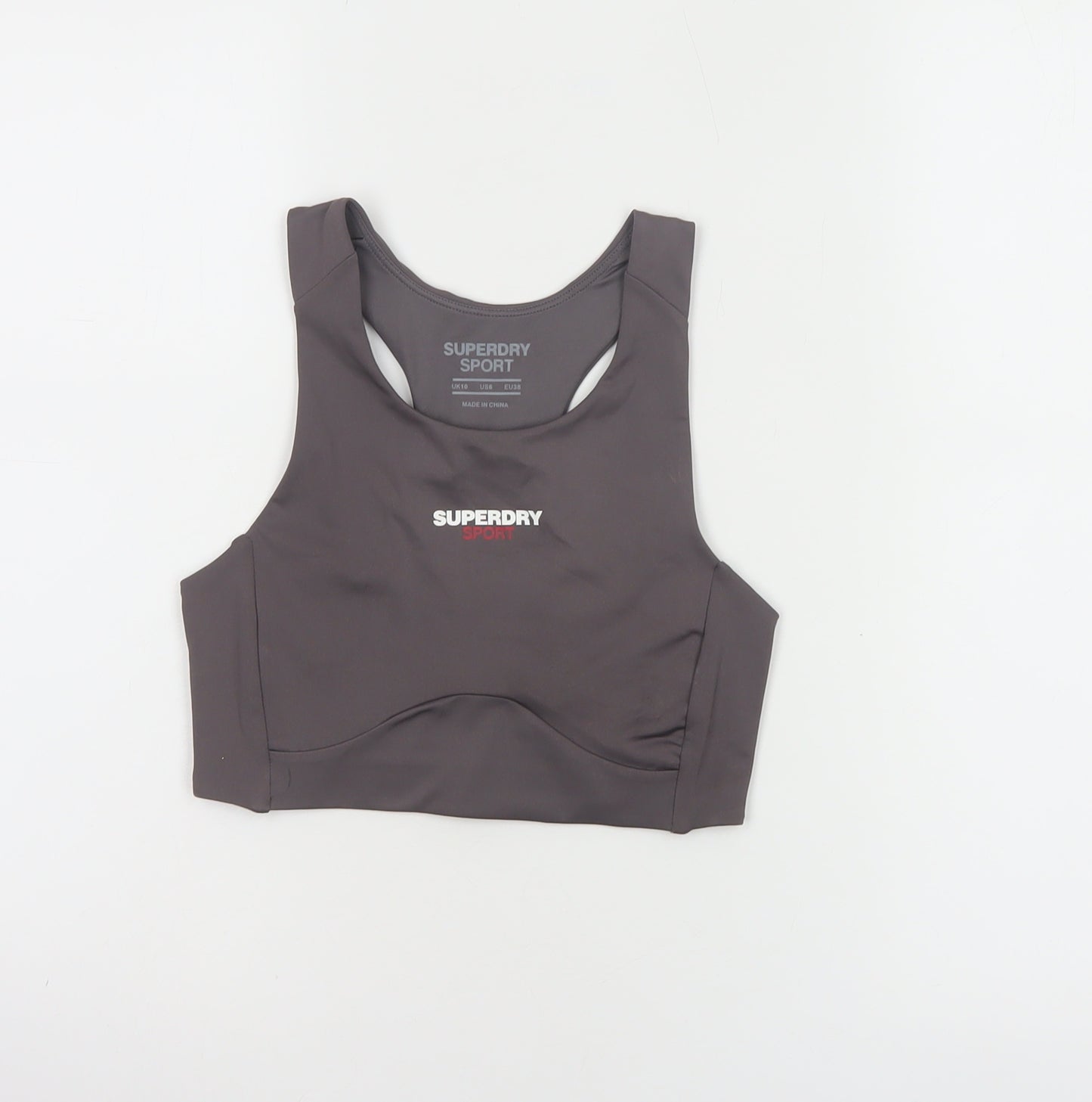 Superdry Women’s Grey Medium Support Sports Bra UK10 Polyester Blend