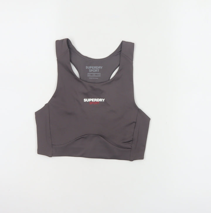 Superdry Women’s Grey Medium Support Sports Bra UK10 Polyester Blend