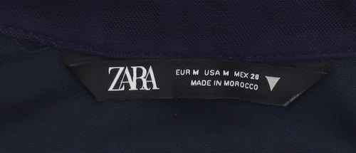 Zara Women Blue Size 10 Ruched Long Sleeve Shirt Dress