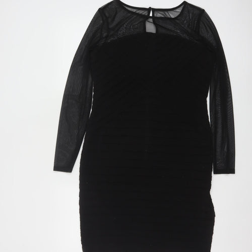 Wallis Women Black Long Sleeve Bodycon Knee Length Dress Size 12