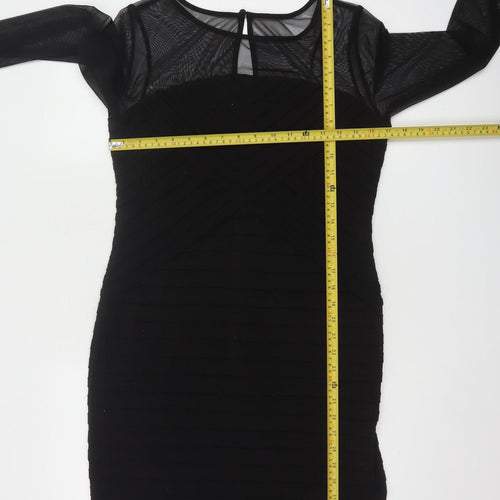 Wallis Women Black Long Sleeve Bodycon Knee Length Dress Size 12