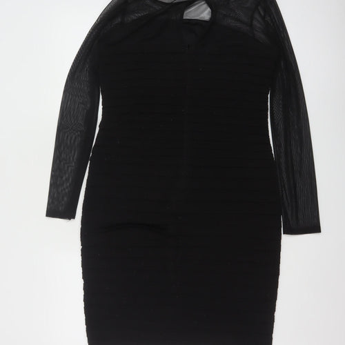 Wallis Women Black Long Sleeve Bodycon Knee Length Dress Size 12