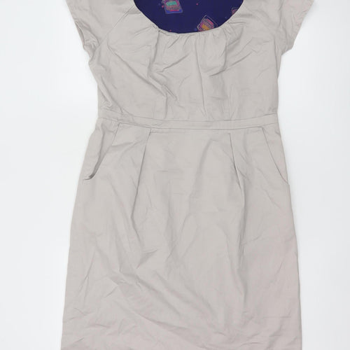 White Stuff Women Beige Size 12 Short Sleeve Knee Length Shift Dress