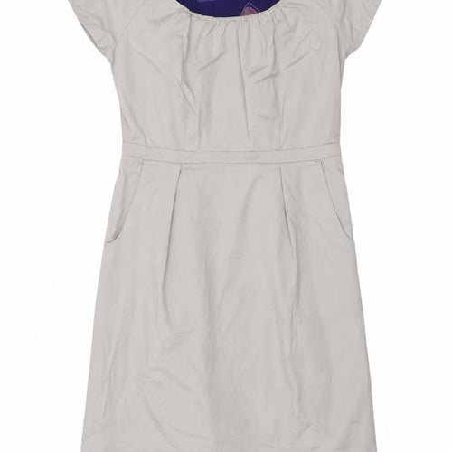 White Stuff Women Beige Size 12 Short Sleeve Knee Length Shift Dress