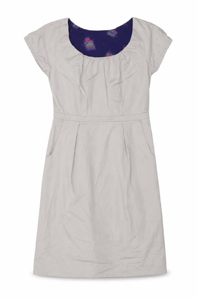 White Stuff Women Beige Size 12 Short Sleeve Knee Length Shift Dress
