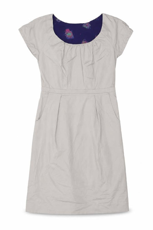 Front view of White Stuff Women Beige, size 12, Short Sleeve Knee Length Shift Dress