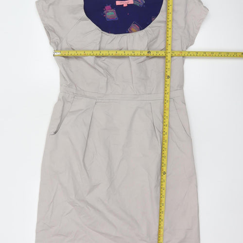 White Stuff Women Beige Size 12 Short Sleeve Knee Length Shift Dress