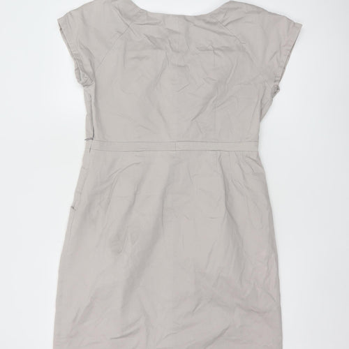 White Stuff Women Beige Size 12 Short Sleeve Knee Length Shift Dress