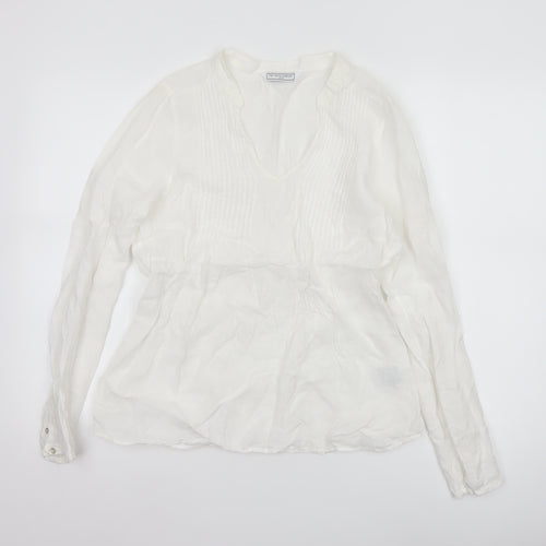 The White Company Women’s White Linen Tunic Blouse Size 12 Long Sleeve