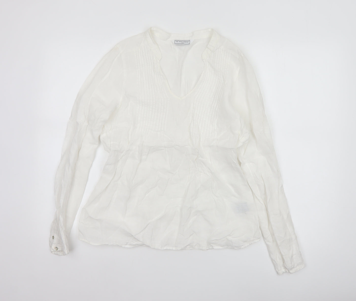 The White Company Women’s White Linen Tunic Blouse Size 12 Long Sleeve