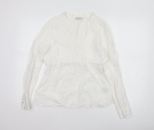 The White Company Women’s White Linen Tunic Blouse Size 12 Long Sleeve