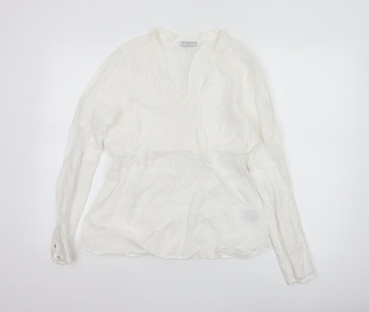 The White Company Women’s White Linen Tunic Blouse Size 12 Long Sleeve