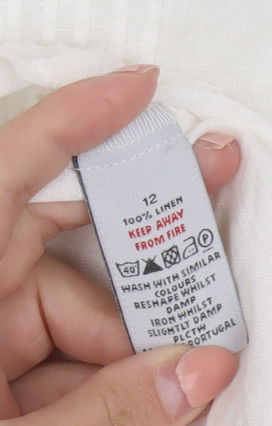 The White Company Women’s White Linen Tunic Blouse Size 12 Long Sleeve