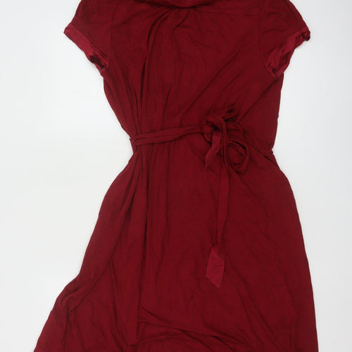 Whistles Women’s Red Wrap Dress Size 12 Short Sleeve Collared Ruffle Hem
