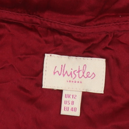 Whistles Women’s Red Wrap Dress Size 12 Short Sleeve Collared Ruffle Hem