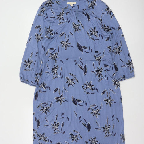 White Stuff Women’s Blue Floral Shift Dress Size 14 Viscose Stretch