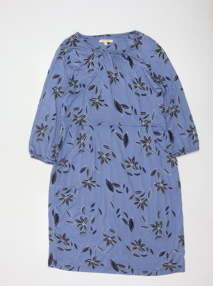 White Stuff Women’s Blue Floral Shift Dress Size 14 Viscose Stretch