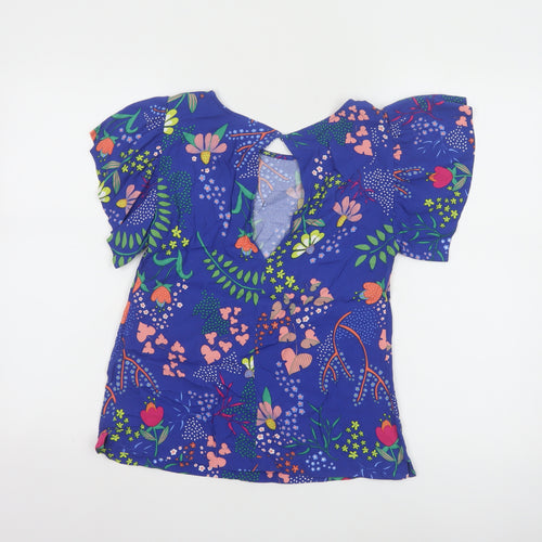 Oliver Bonas Women's Blue Floral Viscose Tunic Blouse Size 10