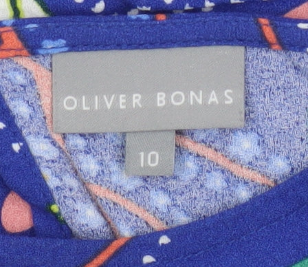 Oliver Bonas Women's Blue Floral Viscose Tunic Blouse Size 10