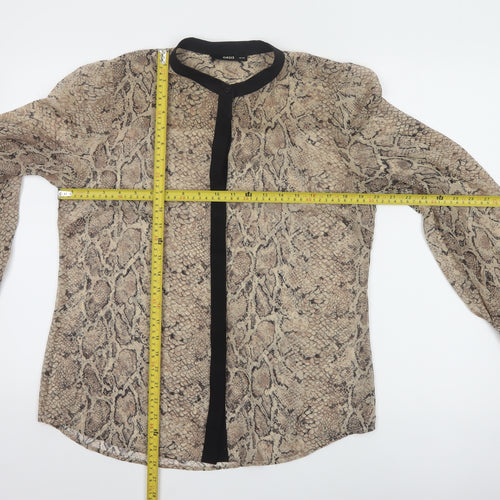 Oasis Women Beige Animal Print Long Sleeve Chiffon Blouse Size 14