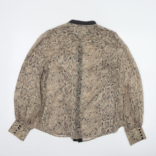 Oasis Women Beige Animal Print Long Sleeve Chiffon Blouse Size 14