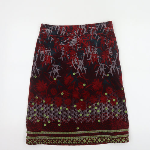 White Stuff Women's Red Floral Velvet Knee Length Skirt Size 8