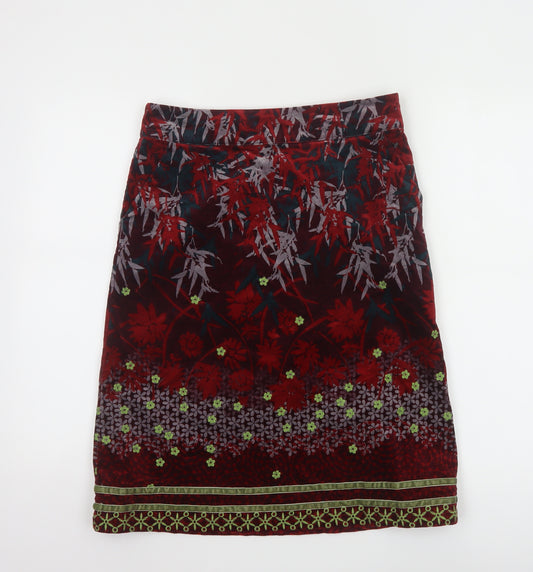 White Stuff Women's Red Floral Velvet Knee Length Skirt Size 8