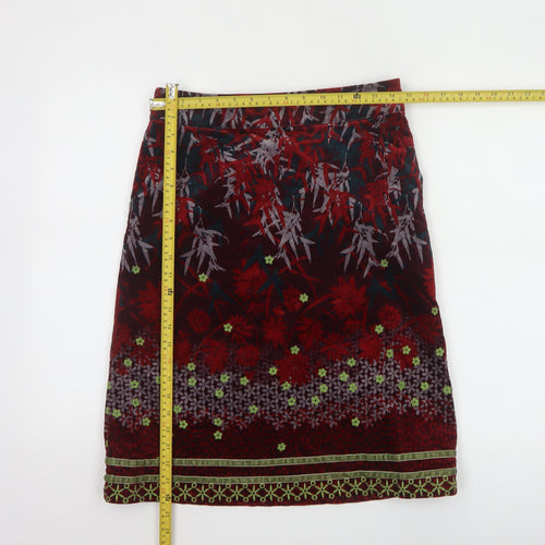 White Stuff Women's Red Floral Velvet Knee Length Skirt Size 8