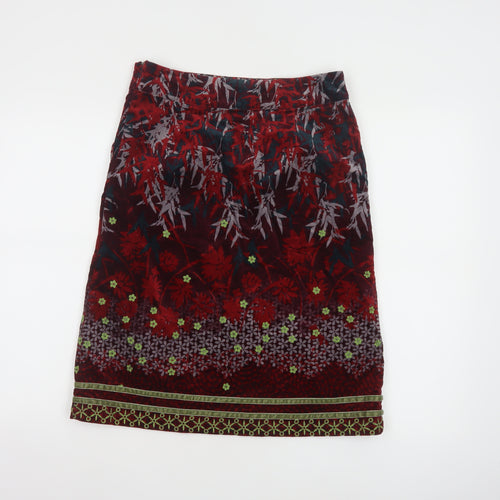 White Stuff Women's Red Floral Velvet Knee Length Skirt Size 8