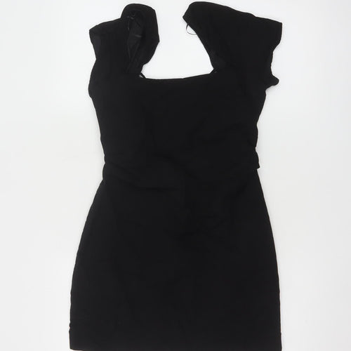 Zara Womens Black Short Bodycon Dress Size 12 Linen Blend