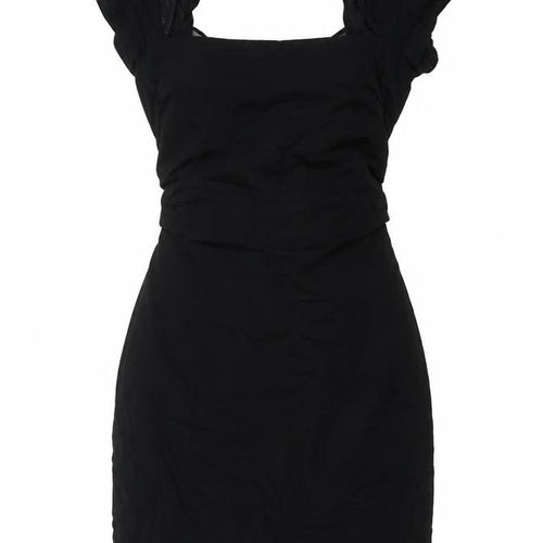 Zara Womens Black Short Bodycon Dress Size 12 Linen Blend