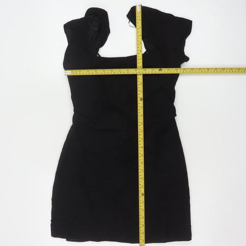Zara Womens Black Short Bodycon Dress Size 12 Linen Blend