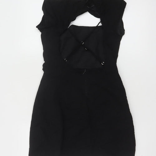 Zara Womens Black Short Bodycon Dress Size 12 Linen Blend