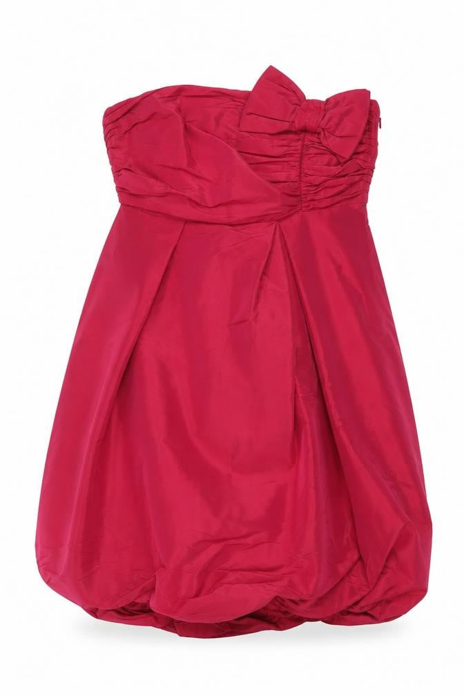 Front view of Oasis Women Red Strapless Bubble Hem Party Dress, size 10