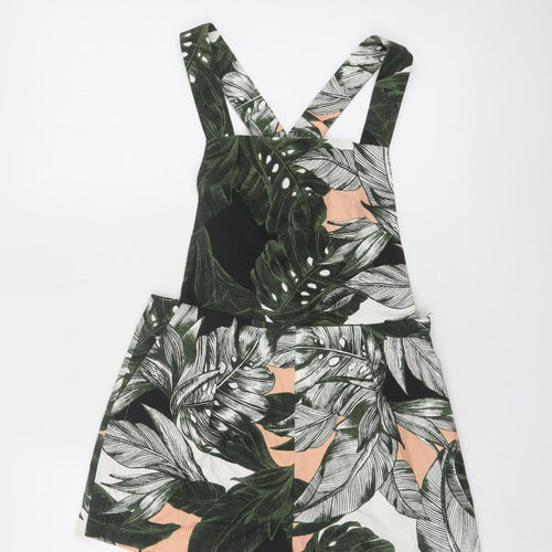 Topshop Women's Green Leaf Print Playsuit UK 8 Cotton Blend Summer Outfit