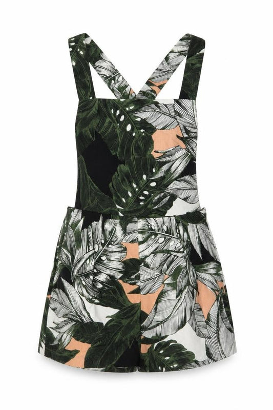 Topshop Women's Green Leaf Print Playsuit UK 8 Cotton Blend Summer Outfit