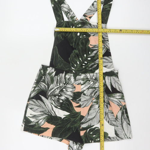Topshop Women's Green Leaf Print Playsuit UK 8 Cotton Blend Summer Outfit