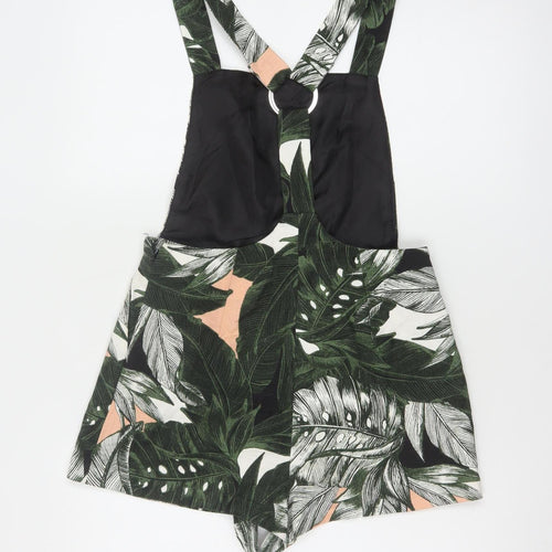 Topshop Women's Green Leaf Print Playsuit UK 8 Cotton Blend Summer Outfit