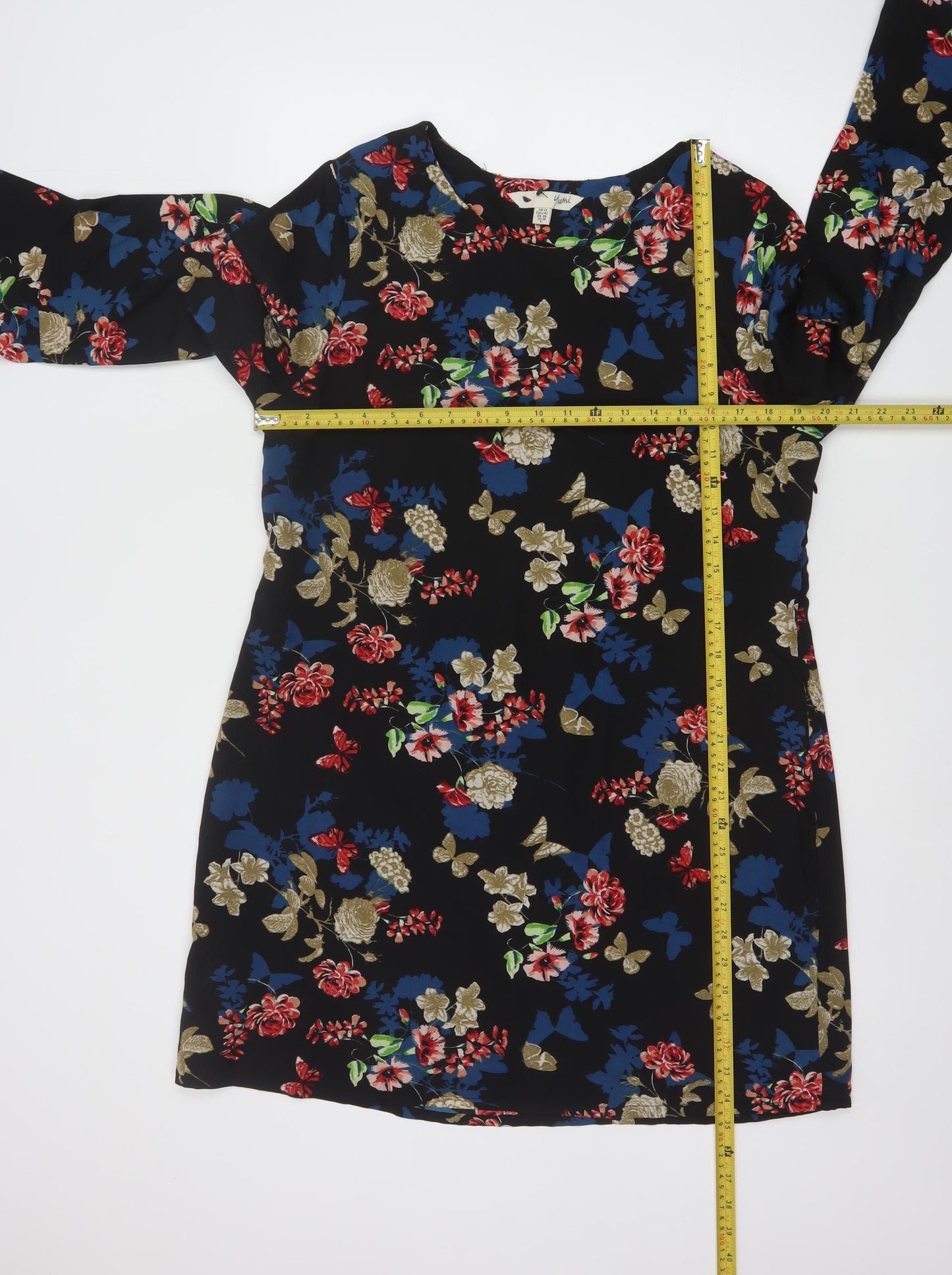 Yumi Women’s Multicoloured Floral Shift Dress UK 14 3/4 Sleeve