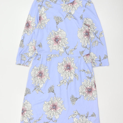 Joules Women Blue Floral Shift Dress Size 12 Knee Length 3/4 Sleeve
