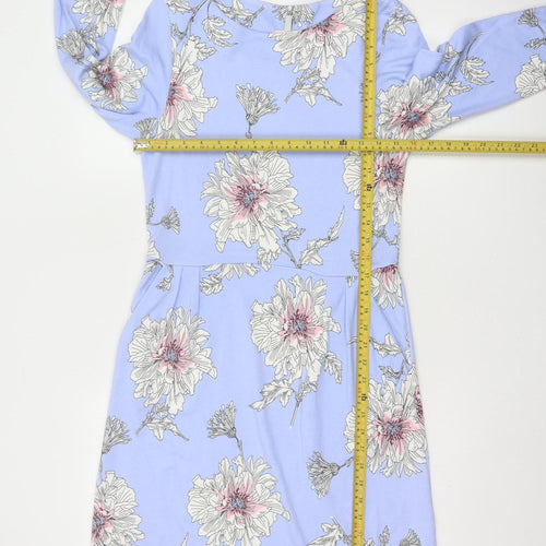 Joules Women Blue Floral Shift Dress Size 12 Knee Length 3/4 Sleeve