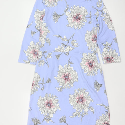 Joules Women Blue Floral Shift Dress Size 12 Knee Length 3/4 Sleeve